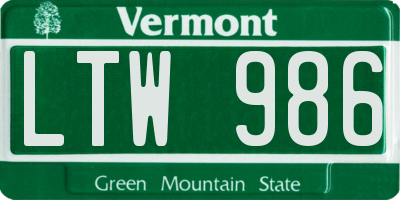 VT license plate LTW986