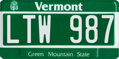 VT license plate LTW987