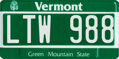 VT license plate LTW988