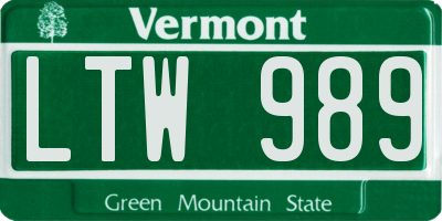 VT license plate LTW989