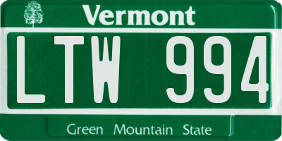VT license plate LTW994