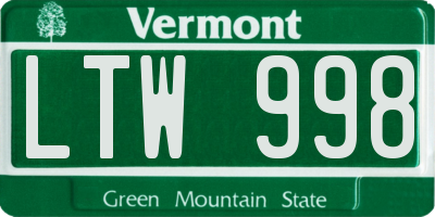 VT license plate LTW998