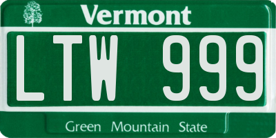 VT license plate LTW999