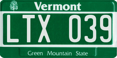 VT license plate LTX039