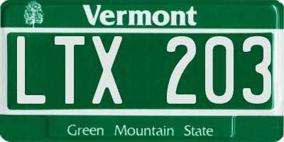 VT license plate LTX203
