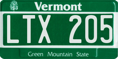 VT license plate LTX205