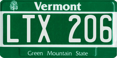 VT license plate LTX206