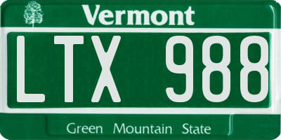VT license plate LTX988