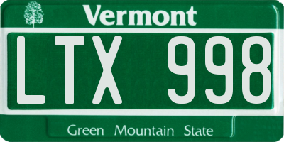 VT license plate LTX998