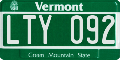 VT license plate LTY092
