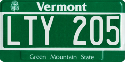 VT license plate LTY205