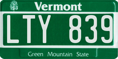 VT license plate LTY839