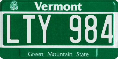 VT license plate LTY984