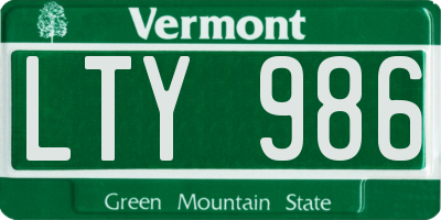 VT license plate LTY986