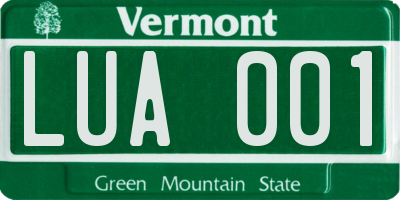 VT license plate LUA001