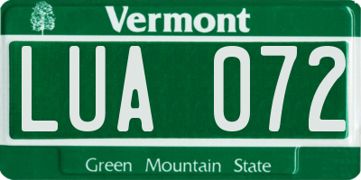 VT license plate LUA072