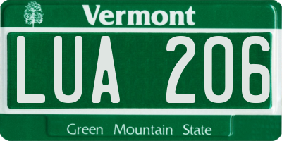 VT license plate LUA206