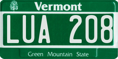 VT license plate LUA208