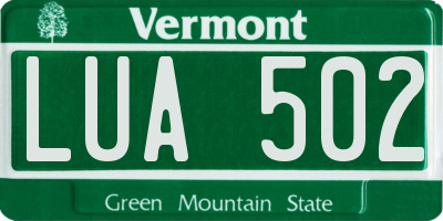 VT license plate LUA502