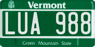 VT license plate LUA988