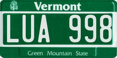 VT license plate LUA998