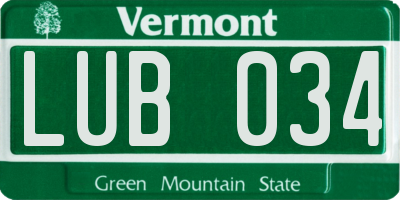 VT license plate LUB034
