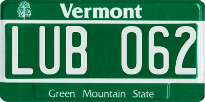 VT license plate LUB062