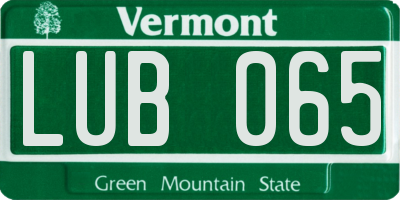 VT license plate LUB065