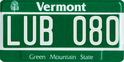 VT license plate LUB080