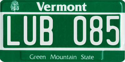 VT license plate LUB085