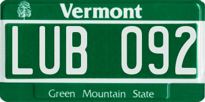 VT license plate LUB092