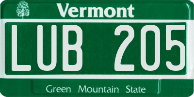 VT license plate LUB205