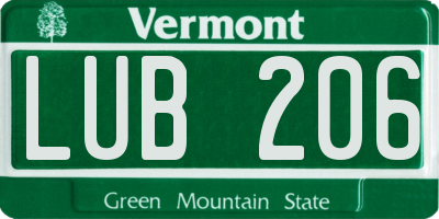 VT license plate LUB206
