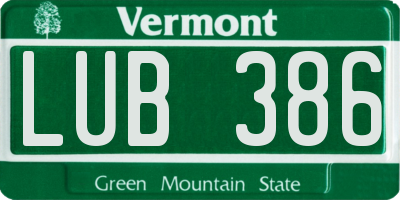 VT license plate LUB386