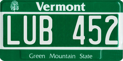 VT license plate LUB452