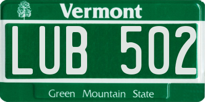 VT license plate LUB502