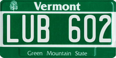 VT license plate LUB602