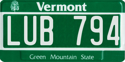 VT license plate LUB794