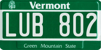 VT license plate LUB802