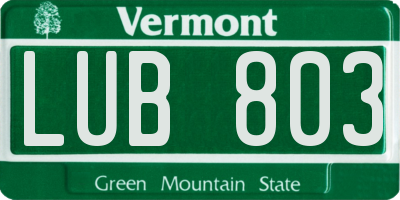 VT license plate LUB803