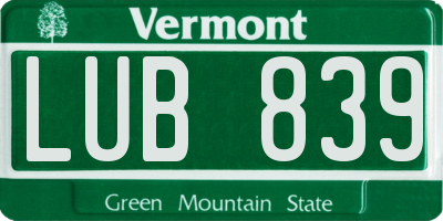 VT license plate LUB839
