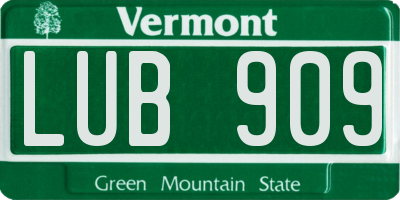 VT license plate LUB909
