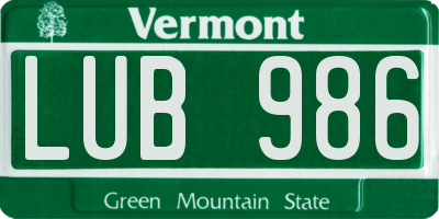 VT license plate LUB986