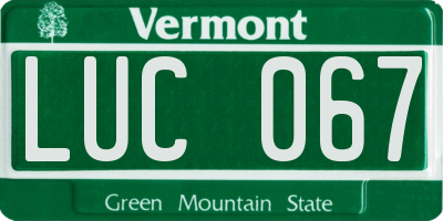 VT license plate LUC067