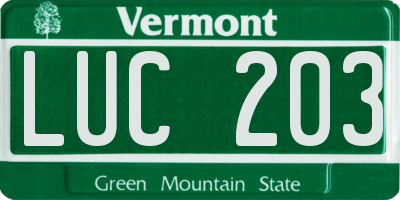 VT license plate LUC203