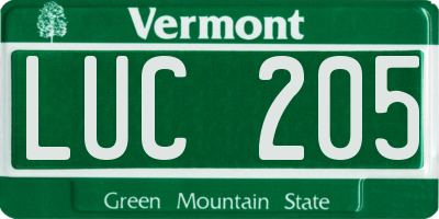VT license plate LUC205