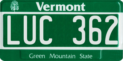 VT license plate LUC362