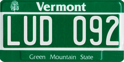 VT license plate LUD092