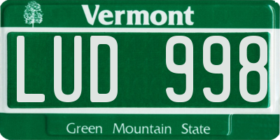 VT license plate LUD998