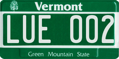 VT license plate LUE002